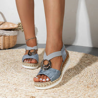 Thumbnail for Women's Peep Toe Serpentine Wedges Sandals With Circle Design Casual Summer Shoes