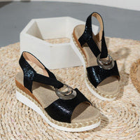 Thumbnail for Women's Peep Toe Serpentine Wedges Sandals With Circle Design Casual Summer Shoes
