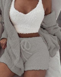 Thumbnail for 3pcs Womens Clothing Long Sleeve Crop Tank Top And Drawstring Shorts Pajama Set