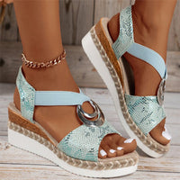 Thumbnail for Women's Peep Toe Serpentine Wedges Sandals With Circle Design Casual Summer Shoes