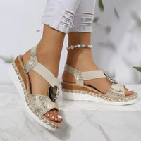 Thumbnail for Women's Peep Toe Serpentine Wedges Sandals With Circle Design Casual Summer Shoes