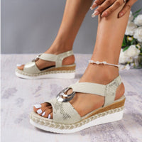 Thumbnail for Women's Peep Toe Serpentine Wedges Sandals With Circle Design Casual Summer Shoes