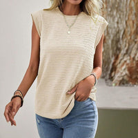 Thumbnail for Ins Pleated Round Neck Sleeveless Vest Top For Women Summer Fashion New Casual Solid Color T-shirt For Womens Clothing