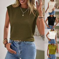 Thumbnail for Ins Pleated Round Neck Sleeveless Vest Top For Women Summer Fashion New Casual Solid Color T-shirt For Womens Clothing