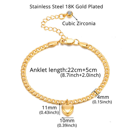 Anklet For Women Gold Color Stainless Steel Cuban Link Ankle Bracelets