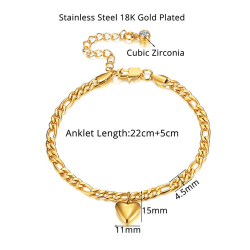 Anklet For Women Gold Color Stainless Steel Cuban Link Ankle Bracelets