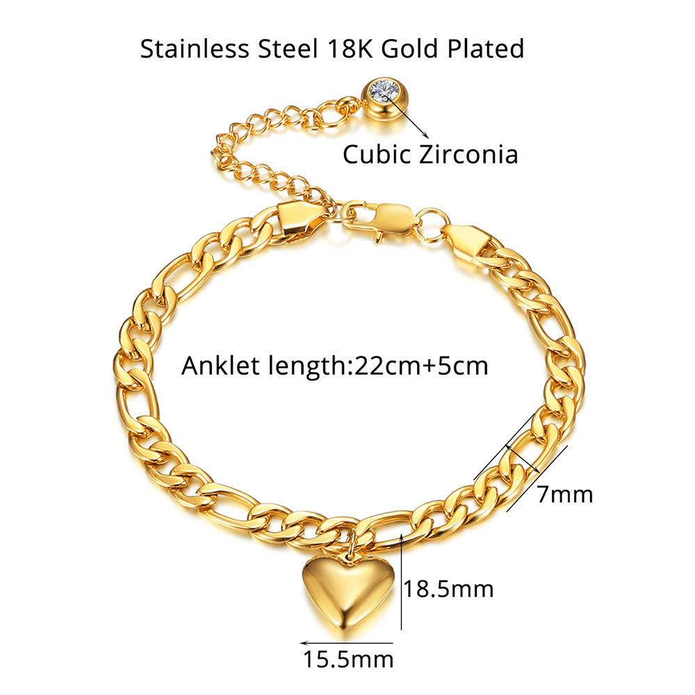 Anklet For Women Gold Color Stainless Steel Cuban Link Ankle Bracelets