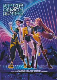 Thumbnail for Back of packaging featuring Rumi, Mira, and Zoey in colorful K-Pop Demon Hunter outfits against a vibrant futuristic background with the ‘K-POP DEMON HUNTERS’ logo.