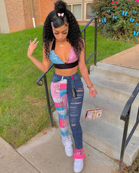 Thumbnail for Bandana Print Women Jeans Distressed Skinny Denim Pants Flare Slim