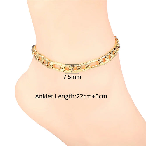 Vintage Ankle Bracelet For Women Bohemian Gold Color Cuban Anklets
