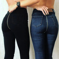 Thumbnail for Back Zipper Blue Women High Waist Trousers Sexy Pencil Stretch Denim