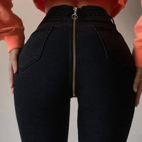 Thumbnail for Back Zipper Blue Women High Waist Trousers Sexy Pencil Stretch Denim