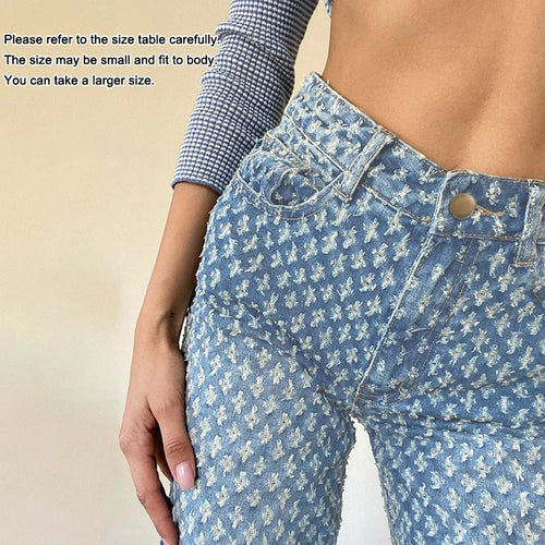 Floral Vintage Women Jeans Fashion Streetwear Ripped Baggy Boyfriend