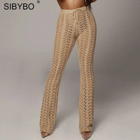 Thumbnail for Sibybo Hollow Out Knitted High Waist Sexy Pants Women Fashion Crochet