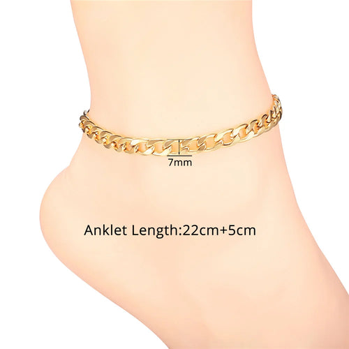 Vintage Ankle Bracelet For Women Bohemian Gold Color Cuban Anklets