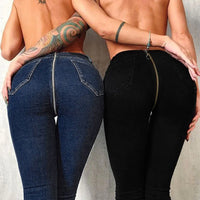 Thumbnail for Back Zipper Blue Women High Waist Trousers Sexy Pencil Stretch Denim