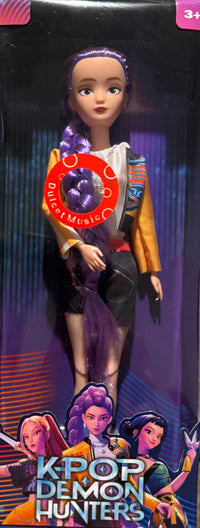 Thumbnail for Rumi K-Pop Demon Hunter Doll – 12-inch articulated purple-haired anime figure in display box.