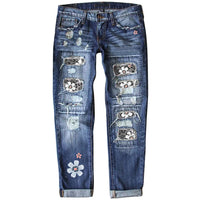 Thumbnail for Patchwork Woman Jeans Mom Pants Blue Vintage High Waist Ripped