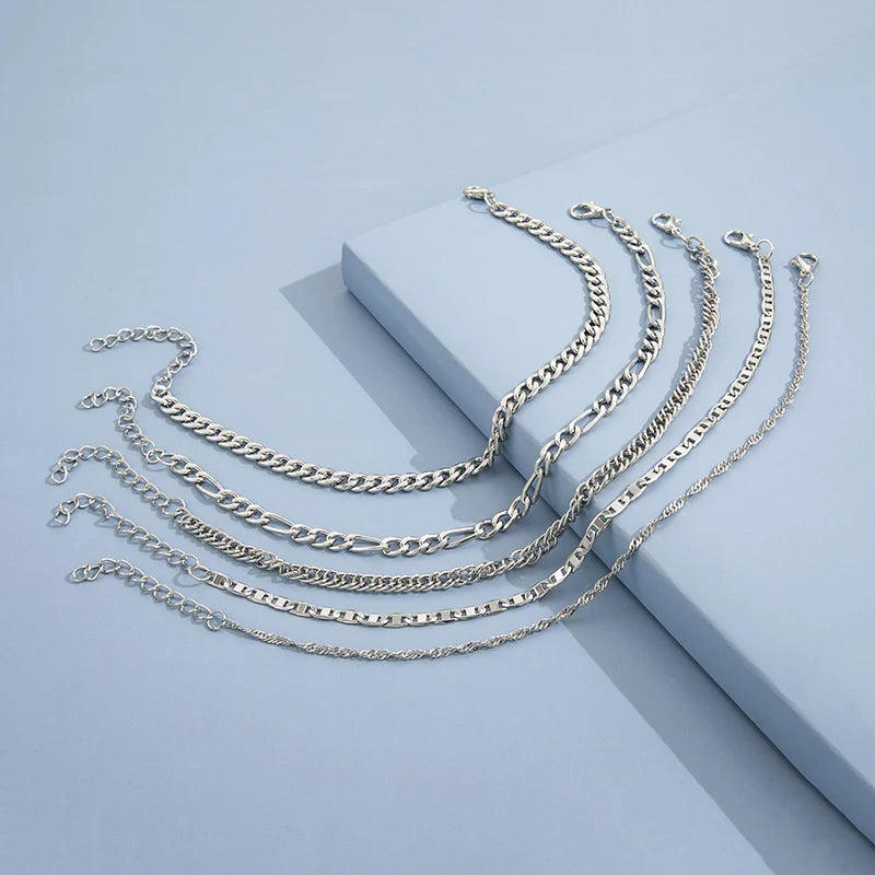 Fashion Metal Chain Anklet Set For Women Vintage Ankle Bracelets