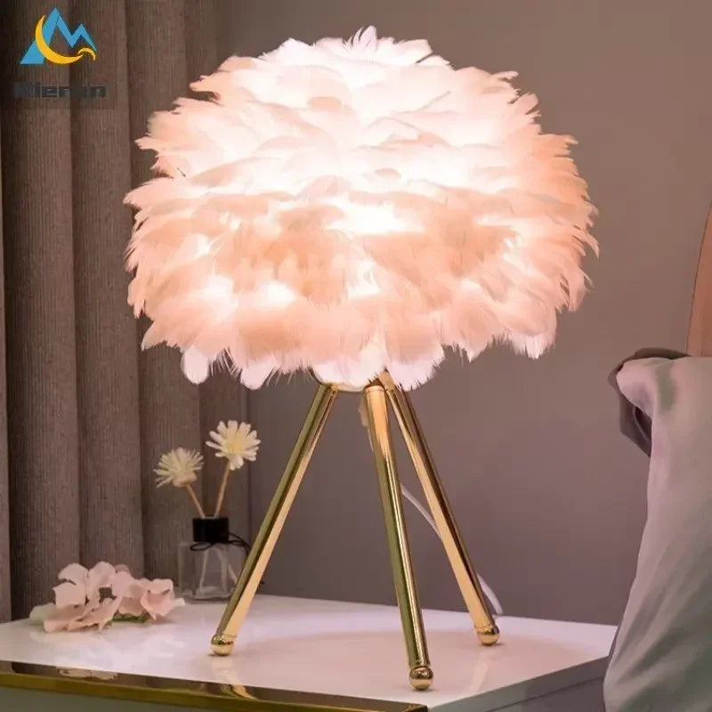 Modern Simple Feather LED Table Lamp Bedroom Study Dining Room Hotel