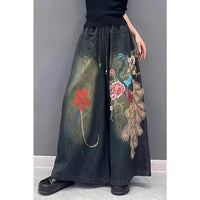 Thumbnail for Vintage Jeans Spring Autumn New Korean Embroidery Flower Fashion
