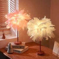Thumbnail for Bedroom LED Night Light Feather Table Lamp Bedside Lamp Modern Wedding