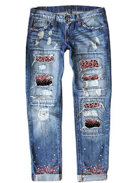 Thumbnail for Patchwork Woman Jeans Mom Pants Blue Vintage High Waist Ripped