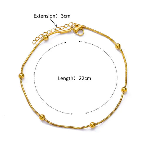 Stainless Steel Bead Chain Anklets for Women Accessories Gold Color
