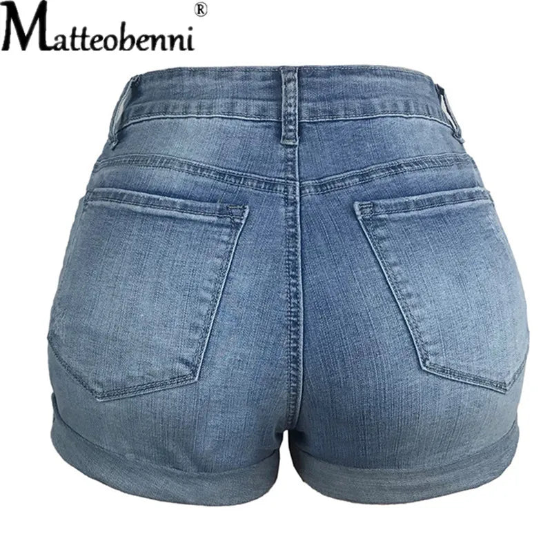 New Women Fashion Ripped High Waisted Rolled Denim Shorts Vintage Hole