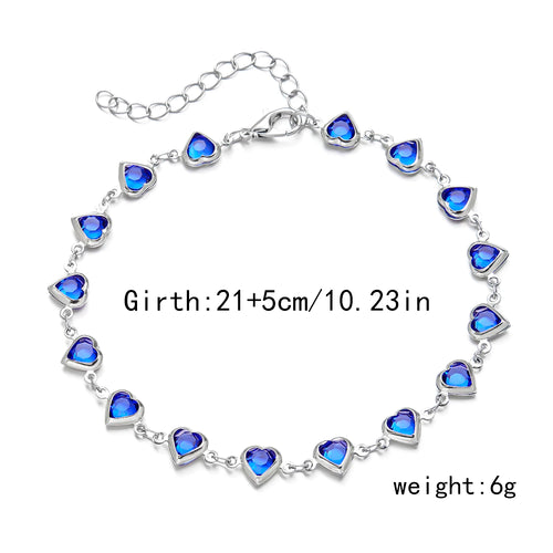 Vintage Boho Love Heart Crystal Colorful Anklet for Women Butterfly