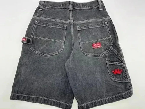 Y2K Baggy Shorts Mens New Wing Embroidered Denim Shorts Vintage