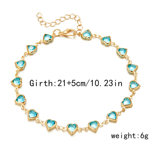 Vintage Boho Love Heart Crystal Colorful Anklet for Women Butterfly