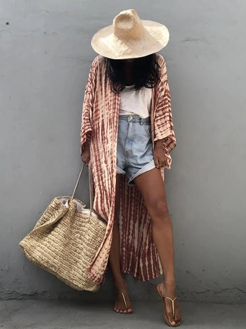 Fitshinling Tie Dye Cotton Beach Kimono Swimwear Bohemian Oversized