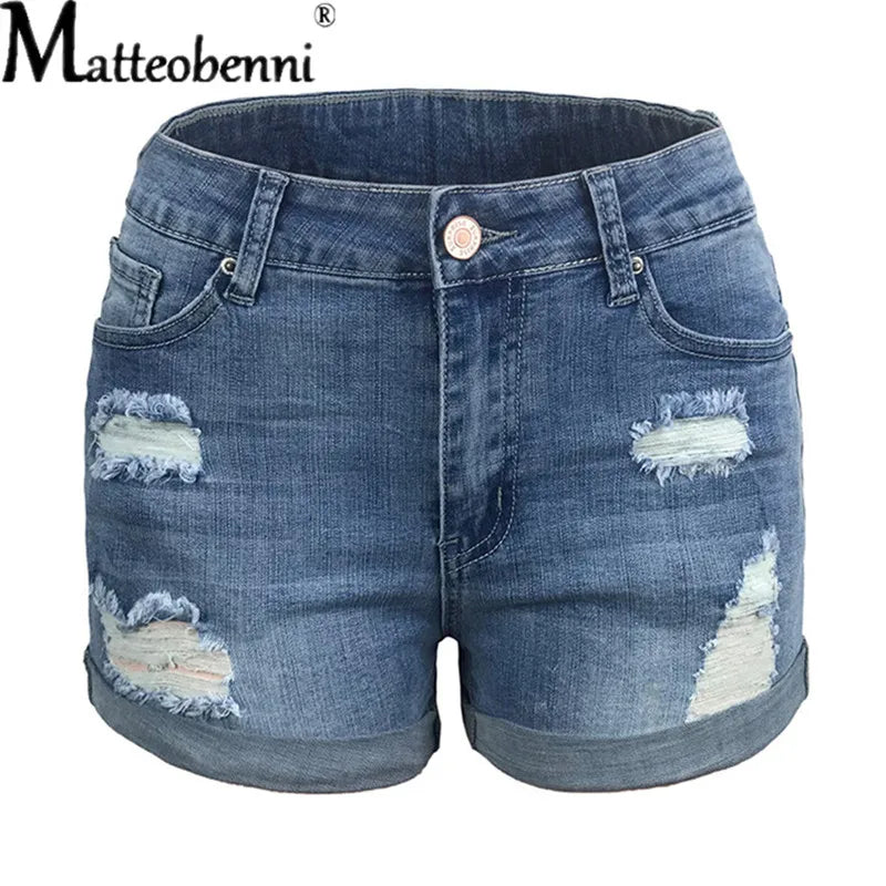 New Women Fashion Ripped High Waisted Rolled Denim Shorts Vintage Hole