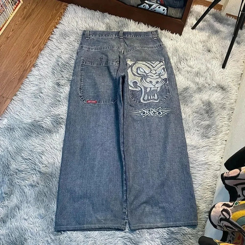 JNCO Jeans Y2K Harajuku Hip Hop Poker Graphic Retro Blue Baggy Jeans