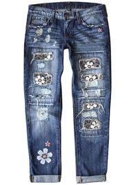 Thumbnail for Patchwork Woman Jeans Mom Pants Blue Vintage High Waist Ripped