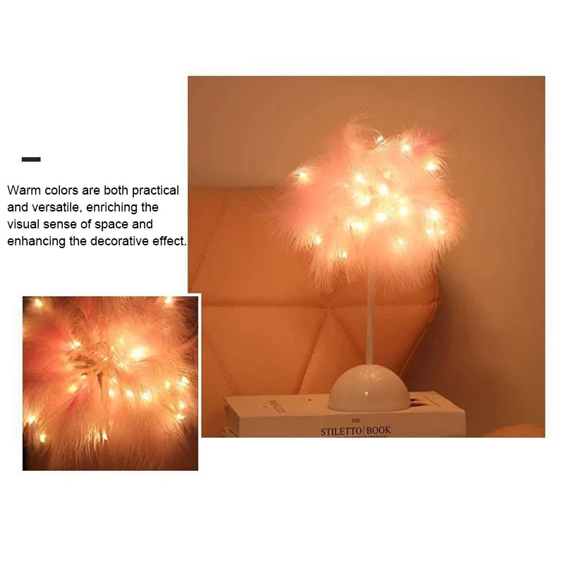 Bedroom LED Night Light Feather Table Lamp Bedside Lamp Modern Wedding