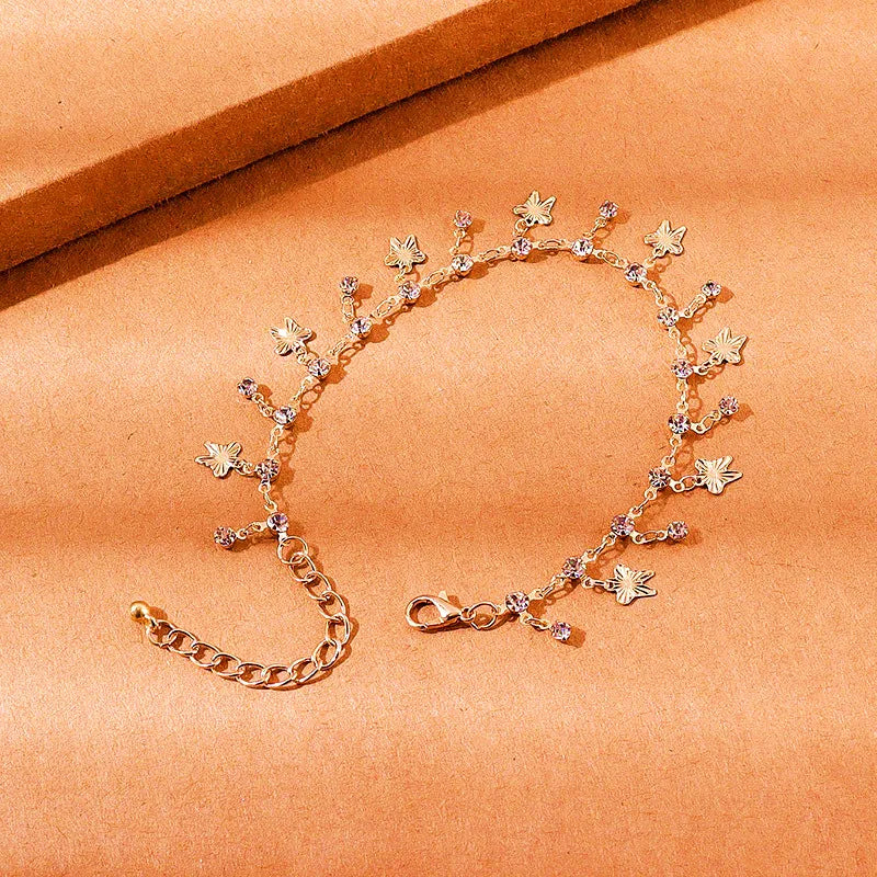 Vintage Boho Rhinestone Butterfly Pendant Anklet For Women Bohemian