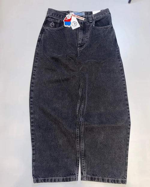 High Street Hip Hop Retro Blue Distressed Striped Denim Loose Pants