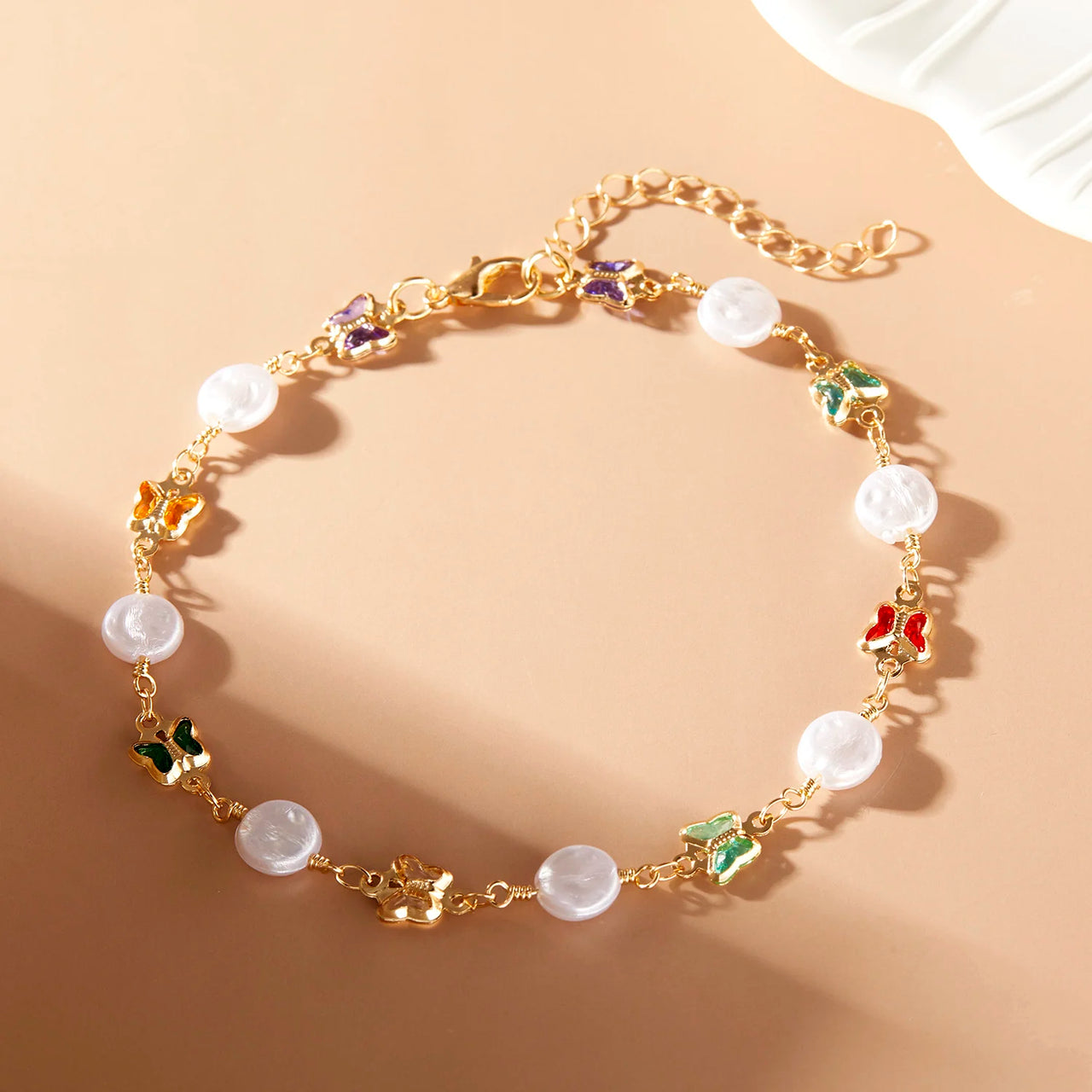 Vintage Boho Love Heart Crystal Colorful Anklet for Women Butterfly