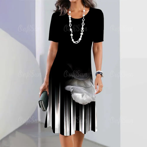 Pinstripe Print Women Mini Skirt Fashion Summer Knee Dresses Street