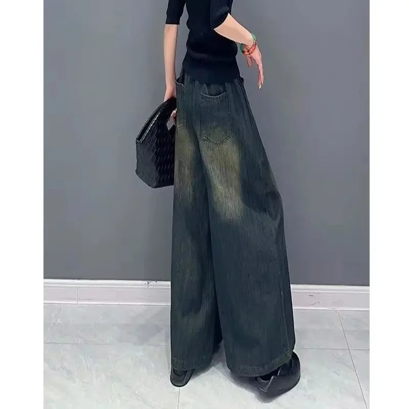 Vintage Jeans Spring Autumn New Korean Embroidery Flower Fashion