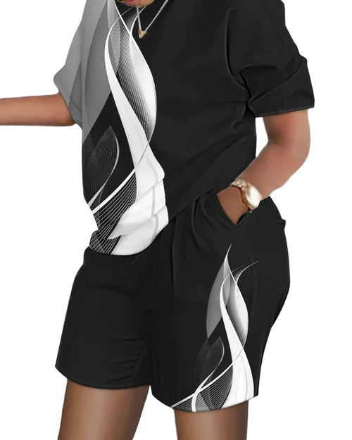 Casual Loose Short Sleeve Tshirt Shorts Set Office Lady Summer Fashion