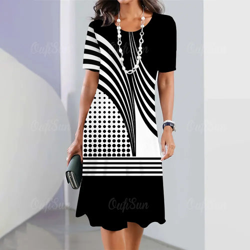 Pinstripe Print Women Mini Skirt Fashion Summer Knee Dresses Street