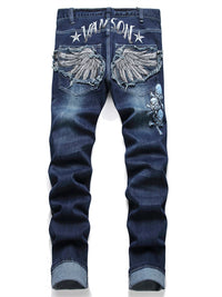 Thumbnail for New Slim-Fit Fashion Embroidered Applique Men's Jeans Mid-Waist
