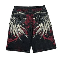 Thumbnail for Y2K Baggy Shorts Mens New Wing Embroidered Denim Shorts Vintage