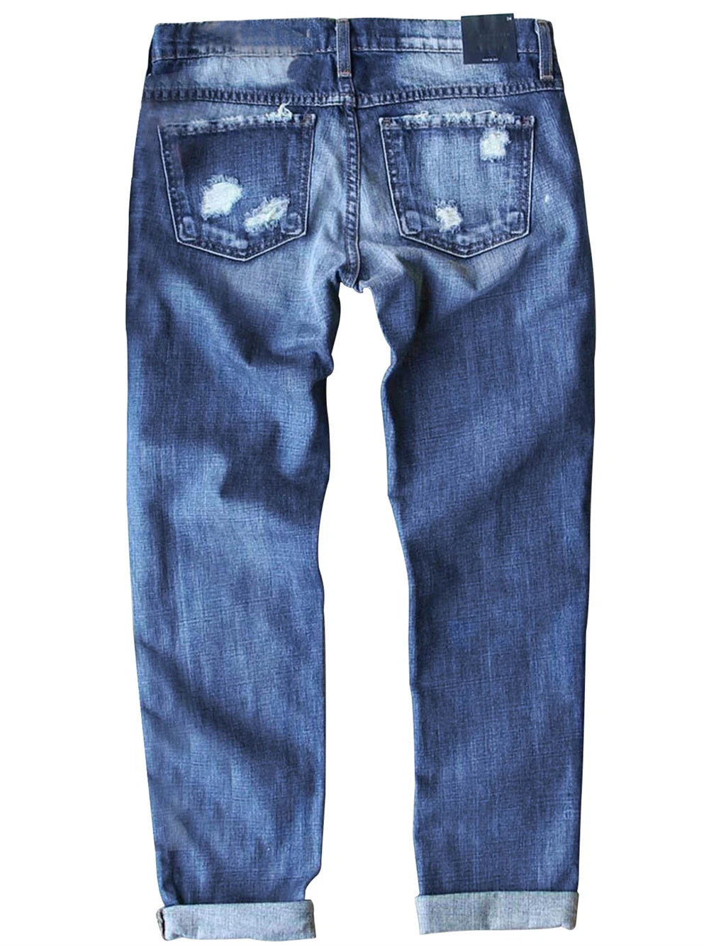 Patchwork Woman Jeans Mom Pants Blue Vintage High Waist Ripped