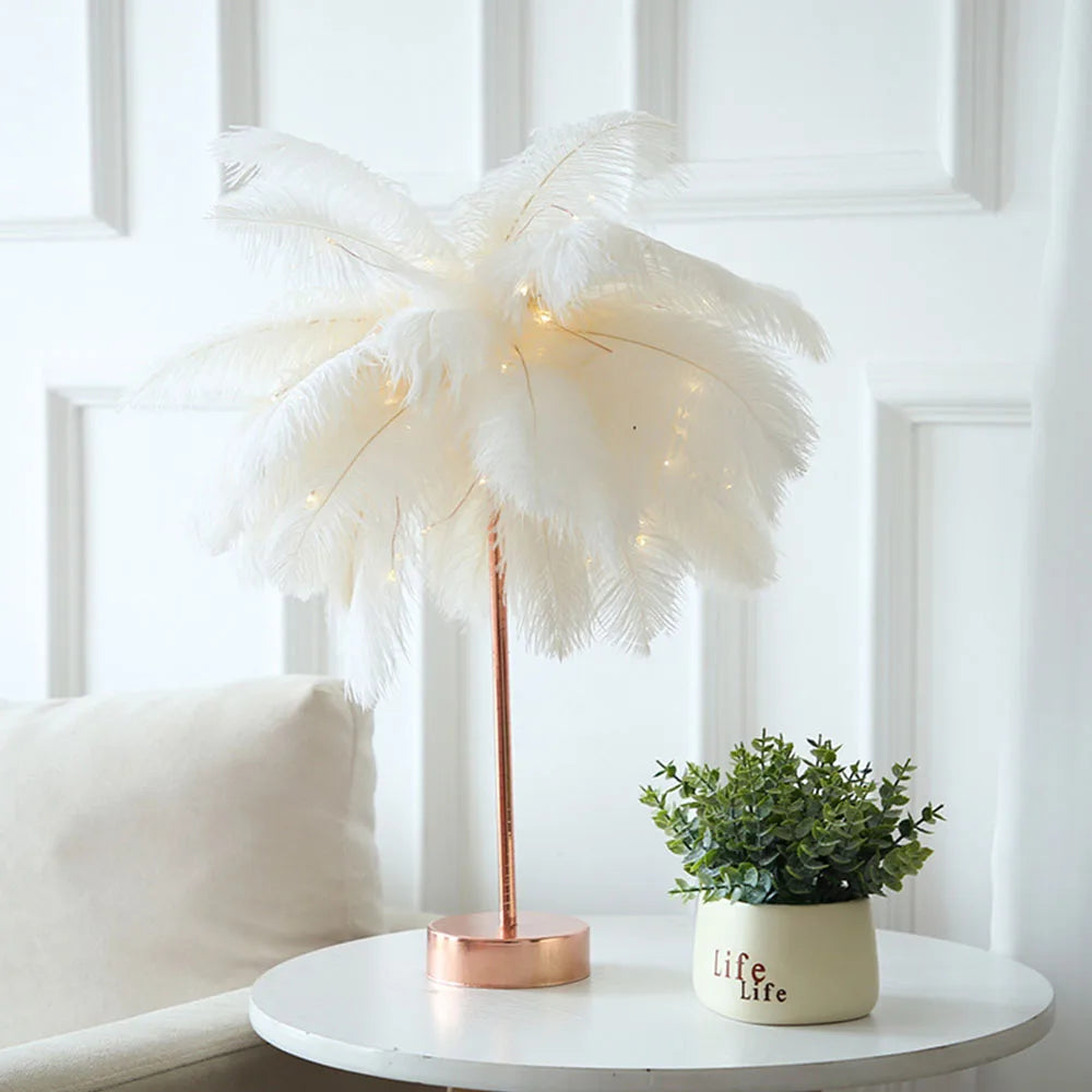 Bedroom LED Night Light Feather Table Lamp Bedside Lamp Modern Wedding