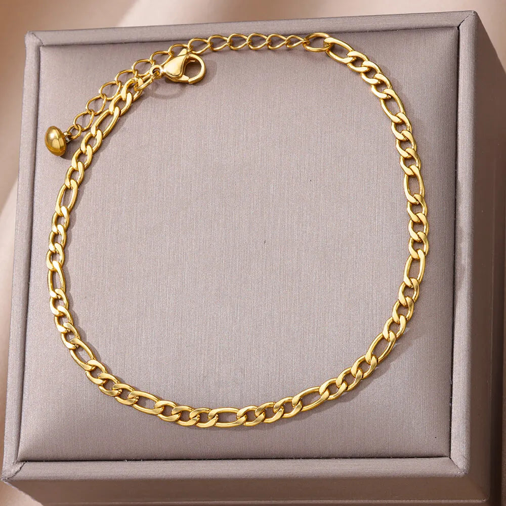 Stainless Steel Bead Chain Anklets for Women Accessories Gold Color