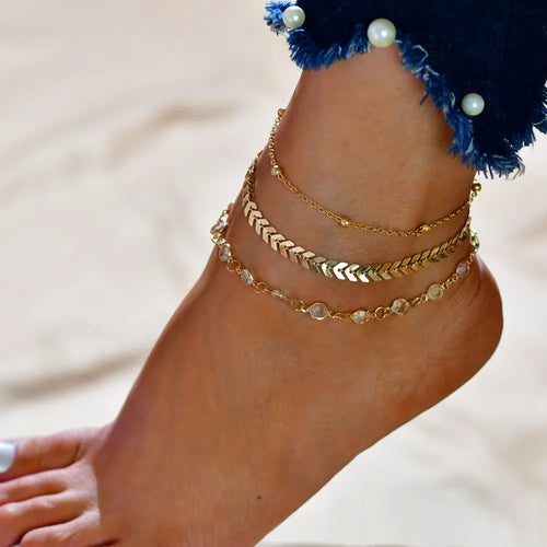 Fashion Metal Chain Anklet Set For Women Vintage Ankle Bracelets